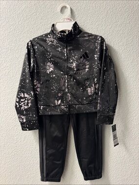 adidas Black Jacket & Pants Set with Light plataFloral Print